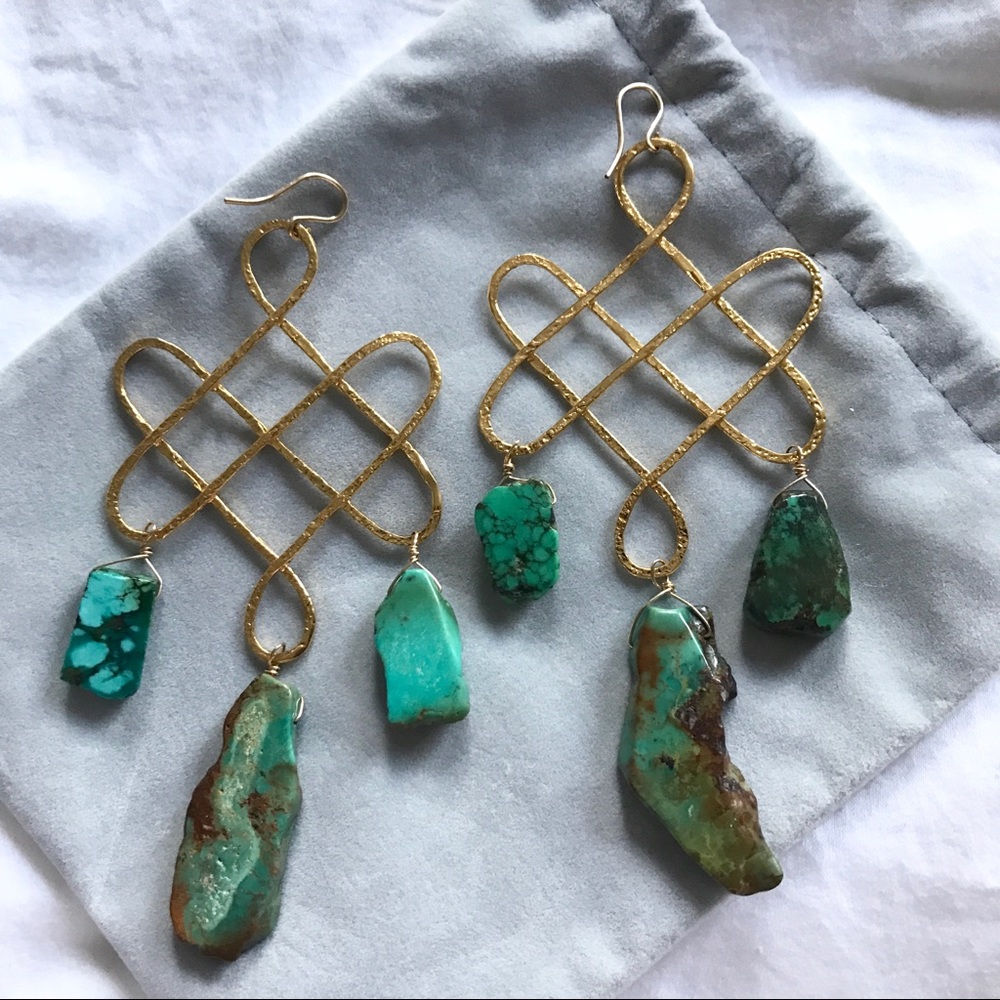 Gold and Turquoise Statement Earrings